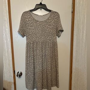 Short Sleeve Taupe Leopard Babydoll Mini Dress